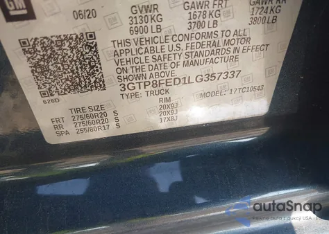 2020 GMC Sierra 1500 2Wd Short Box Denali from USA, damaged, VIN 3GTP8FED1LG357337